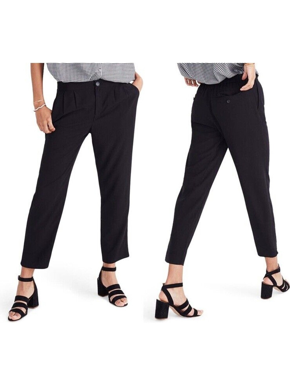 Madewell Women's XS Pants High Waist Crop Track Trousers Black Button Elastic